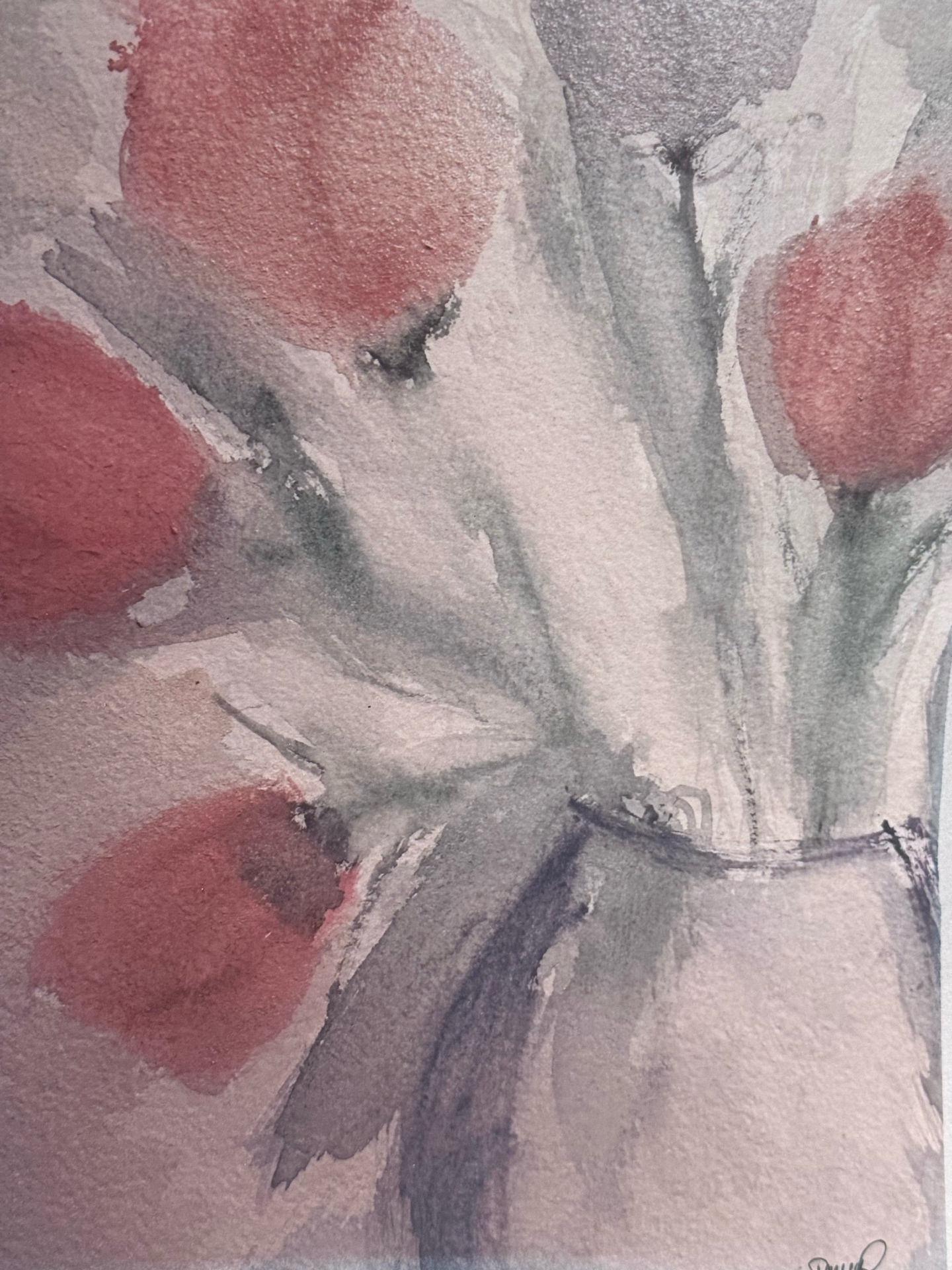 Pink tulips watercolor by Paula